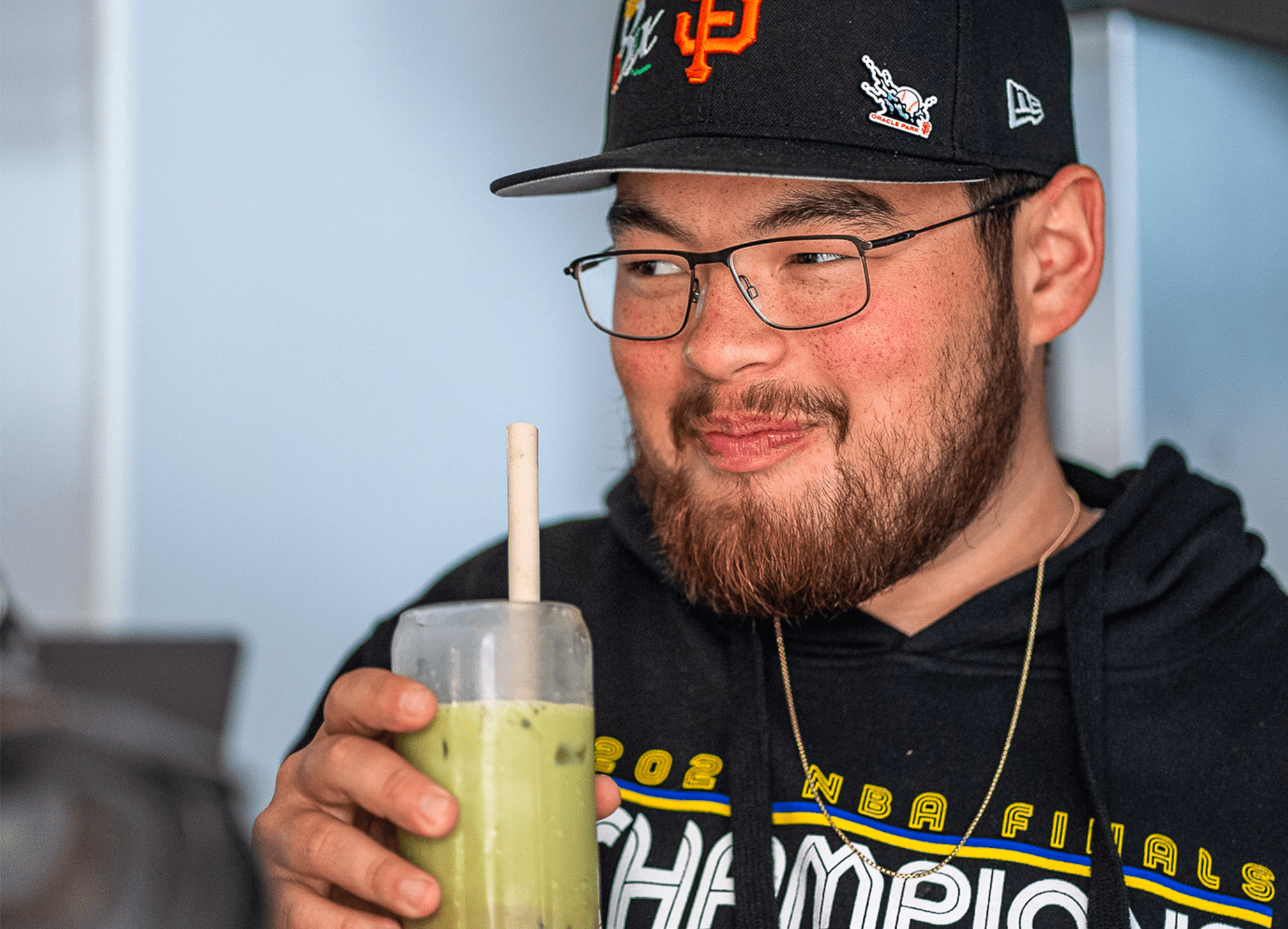 Kyle enjoying boba